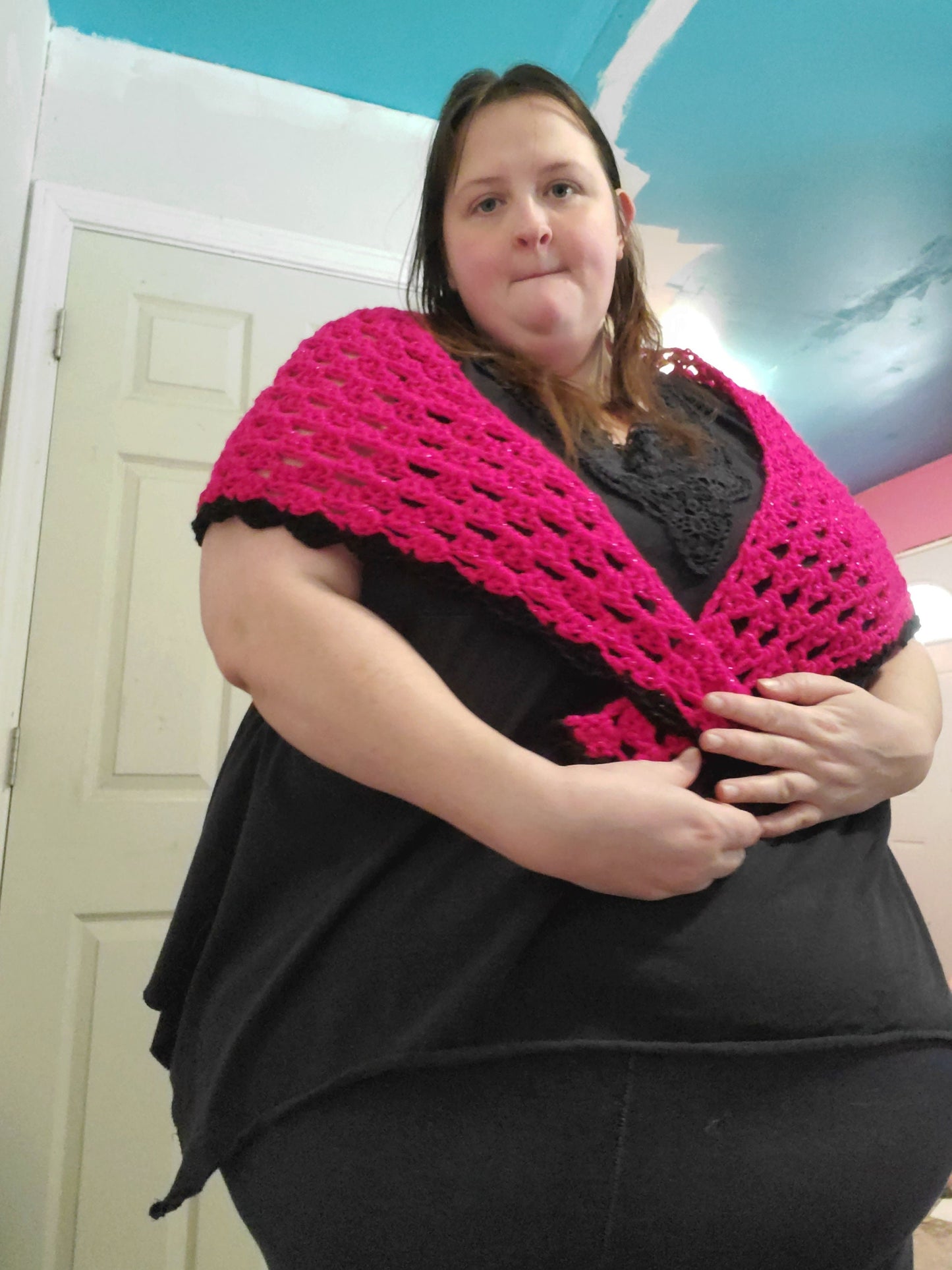 Pink Shawl with black trim