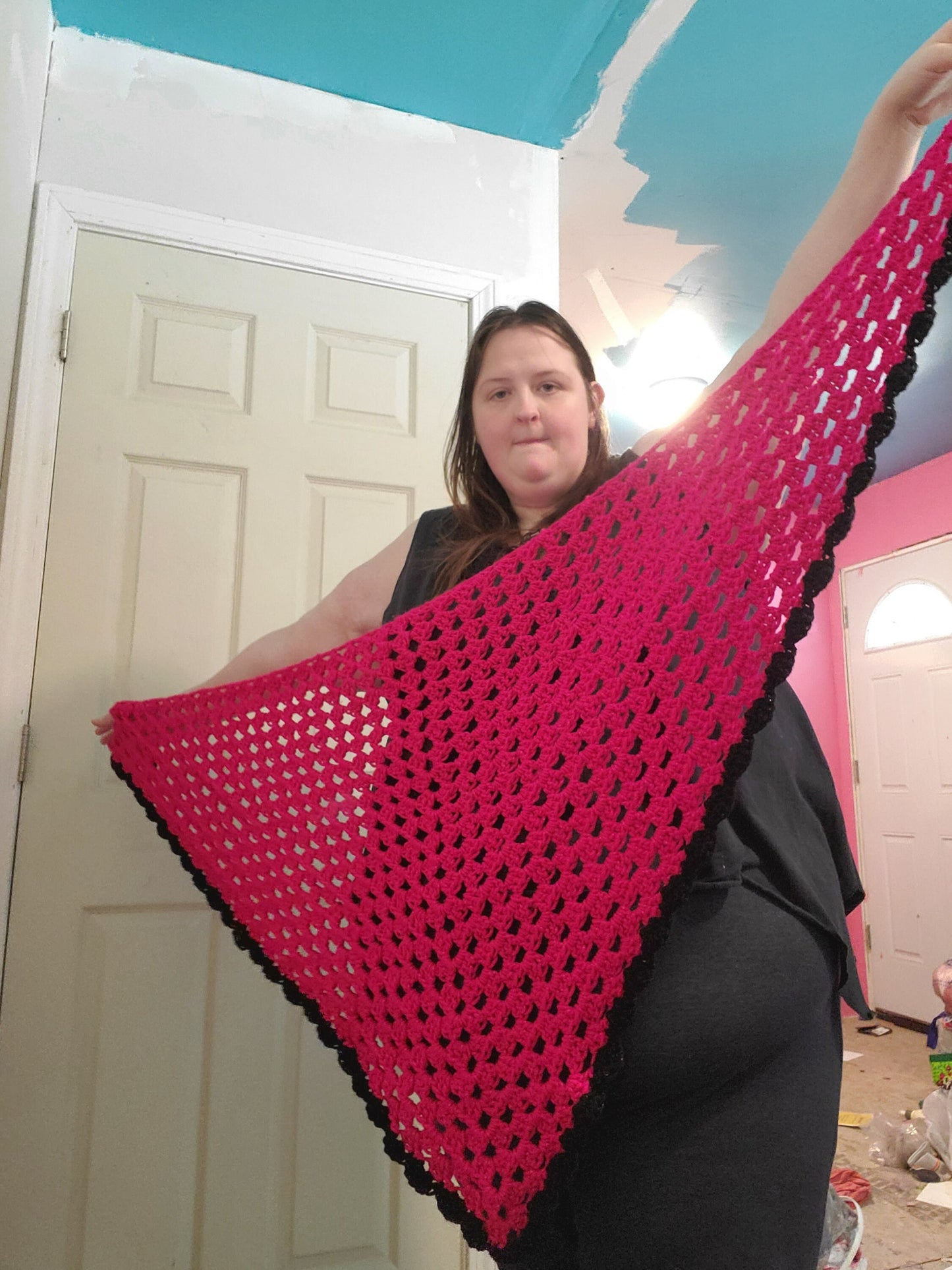 Pink Shawl with black trim